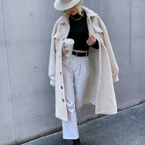 Casual Button down Drop Shoulder Flap Pocket Fleec